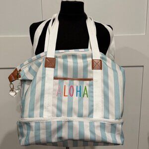 Large Aloha Striped Travel Beach Overnight Bag Clothes Toiletry Bag